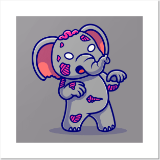 Cute Elephant Zombie Cartoon Posters and Art